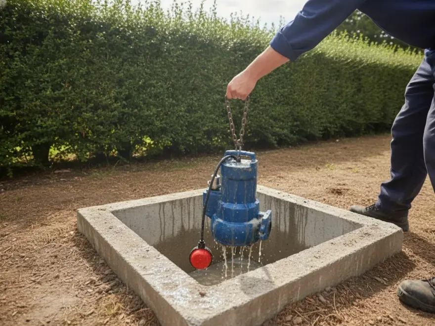 Pompe de relevage eaux usées à Pontoise : pompe de relevage remontée à la chaîne de son regard (illustration)